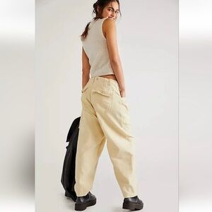 Free People Cream Wide-Leg Cargo Pants